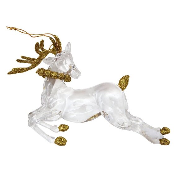 Vintage Avon Acrylic Glass Snowman & Reindeer Christmas Ornament Gold Silver - Picture 7 of 10